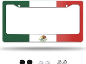 ZTHLL Mexican Flag Decorative Car License Plate Frame Designed for Car Aluminum Customized Decor Car Tag for Men/Women with Screw Caps Car Accessories 2 Holes US Canada Standard 12"X6"