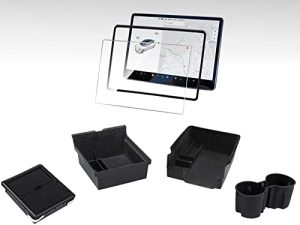Neepiar 5PCS Center Console Organizer Tray 2021 2022 2023 Tesla Model 3 Model Y Flocked Armrest Hidden Drawer Storage Box/Cup Holder/Matte Screen Protector Interior Accessories