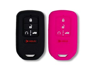 Autobase Silicone Key Fob Cover for Honda Accord Civic CR-V CRV Pilot Passport Insight EX EX-L Touring | Car Accessory | Key Protection Case - 2 Pcs (Black & Pink)