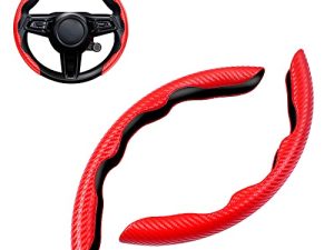 Cartist Carbon Fiber Steering Wheel Cover for Women Men Sporty Wheel Protector Anti Skid Soft Leather Universal for 14 15 16 inch Car Steering Wheel(Red)