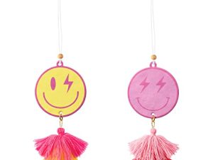 A1diee 2Pcs Preppy Tassel Car Air Freshener Yellow Pink Smile Car Hanging Slices with Tassel Boho Y2K Car Rearview Mirror Charm Scented Pendant Essential Oils for Car Accessories Home Bedroom Decor