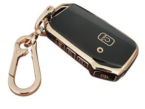 BINOWEN for Kia Key Fob Cover Keyless Remote Smart Key Shell with Keychain Fit for Kia Ceed Cerato Forte NIRO Seltos Sorento Soul Sportage Telluride (Black)