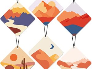 12 Pcs Boho Car Air Fresheners Hanging Sunset Landscape Car Diffuser Ornaments Aesthetic Car Fresheners for Women Girls Scented Boho Car Accessories for Interior Aesthetic Cute Decor