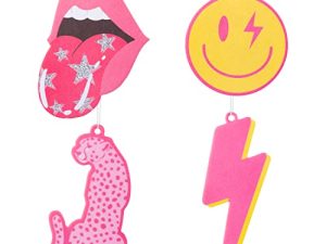 A1diee 4Pcs Pink Preppy Boho Car Air Freshener Hanging Lip Lightning Bolt Leopard Face Car Diffuser Ornaments Refresh Air Fragrant Car Interior with Essential Oils Gift Set for Car Accessories Decor