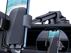 Car Phone Holder Mount [Military-Grade Suction & Stable Hook] Phone Mount for Car Windshield Dashboard Air Vent Universal Hands-Free Automobile Mounts Cell Phone Holder Fit for iPhone Smartphones