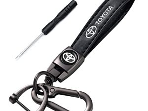 MUNDIK Genuine Leather Car Keychain Set for Toyota Avalon Camry Prius Avalon Corolla RAV4 Highlander Men's and Women's Family Present Keychain Keyring Lanyard Accessory (Black)