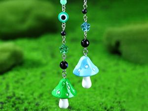 Yulejo 2 Pcs Mushroom Car Hanging Ornament Evil Eye Rear View Mirror Accessories Lucky Rearview Mirror Charms Resin Mushroom Pendant Cute Rear View Mirror Decoration Vehicle Home Door(Blue