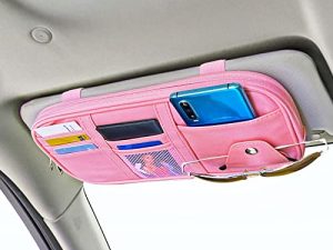 Da by Car Sun Visor Organizer Auto Interior Accessories Visor Pocket Organizer Car Truck Visor Storage Pouch Holder with Multi-Pocket Double Zippers New (Pink)