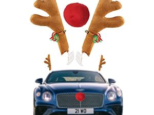 Car Reindeer Antlers & Nose - Window Roof-Top & Grille Rudolph Reindeer Jingle Bell Christmas Costume - Auto Accessories Decoration Kit Best for Car SUV Van Truck