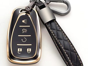 Saimui Compatible with Chevrolet Key Fob Cover with Keychain Full Protection Key Shell Case Compatible with Chevrolet 2017-2019 Chevy Malibu Camaro Cruze Traverse Sonic Volt Bolt Equinox-Black