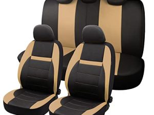 iMotorDeco Car Seat Cover Full Set Universal Size Fit for Most Cars Trucks Van SUV Air Bag Compatible Beige