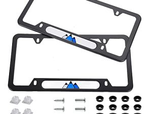 Beiyashopp 2 Pack Tri-Color 3 Color Sport License Plate Cover Frames Holder with Screw Caps for Toyota Tacoma 4Runner Tundra Rav4 Highlander-Stainless Steel (White-Blue-Dark Blue ∆∆∆)