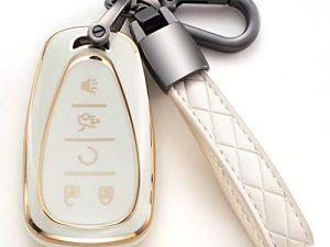 Saimui Compatible with Chevrolet Key Fob Cover with Keychain Full Protection Key Shell Case Compatible with Chevrolet 2017-2019 Chevy Malibu Camaro Cruze Traverse Sonic Volt Bolt Equinox-White