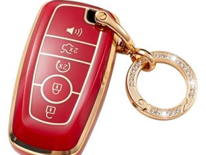 CAJISU Key Fob Cover Compatible with Ford Escape Expedition Explorer F-150 F-250 F-350 F-450 Bronco Maverick Mustang Lincoln Aviator TPU Remote Keyless Key Fob Case Protection Shell Accessories