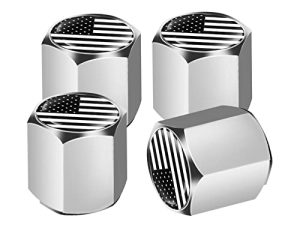 Ajxn 4 PCS B&W American Flag Car Wheel Tire Valve Stem Caps Airtight Dust Proof Covers Universal Tire Air Valve Caps for Cars