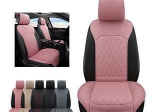 Sanwom Universal Front Leather Car Seat Covers Pink 2 Pcs Luxury Seat Covers