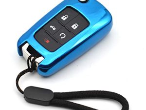 Compatible with Chevy Chevrolet Equinox Encore Camaro Cruze Malibu Impala Buick Regal Lacrosse GMC Terrain Blue TPU Key Fob Cover Case Remote Holder Skin Protector Keyless Entry Sleeve Accessories