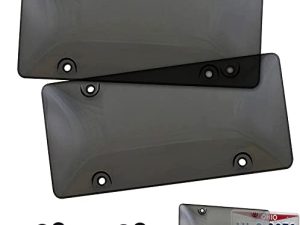 Tinted License Plate Cover Set of Standard Fit - Front & Back License Plates Shield Fastening to Frames - Premium Automotive Exterior Car & Truck Accessories for Teens