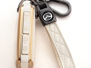 Saimui Smart Key Fob Case Cover Protector with Leather Key Holder Compatible with 2019-2022 Mazda 3