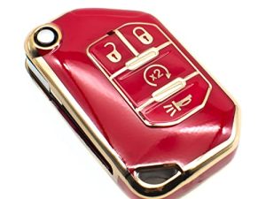 FEYOUN Key Fob Cover Compatible with Jeep Gladiator Wrangler Flip 4 Buttons TPU Remote Keyless Key Fob Case Protection Shell Accessories