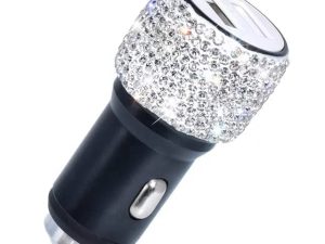 Dual USB Car Charger Bling Bling Handmade Rhinestones Crystal Car Decorations for Fast Charging Car Decors for iPhone