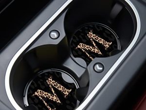 Car Cupholder Coaster Absorbent 2 Pack Cute Fun Trendy Leopard M Letter Initial Design Rubber New Automotive Cup Holder Decal Decor Accessories for Women Men Gift DZ224