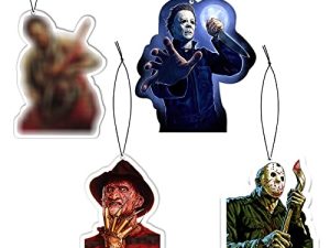 Pounchi Horror Movie Air Freshener Pendant （4Pack Black Ice Scent）horror merch Air Freshener for Interior Accessories Car Fans Gift Hanging Rearview Mirror Pendant Supplies