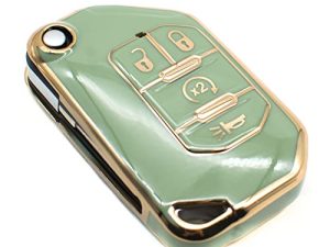 FEYOUN Key Fob Cover Compatible with Jeep Gladiator Wrangler Flip 4 Buttons TPU Remote Keyless Key Fob Case Protection Shell Accessories