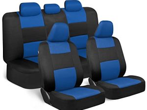 BDK PolyPro Car Seat Covers Full Set in Blue on Black – Front and Rear Split Bench Car Seat Cover