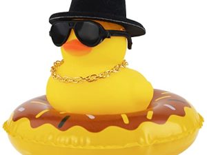 wonuu Car Rubber Duck Car Duck Decoration Dashboard Car Ornament for Car Dashboard Decoration Accessories with Mini Sun Hat Swim Ring Necklace and Sunglasses (A-Black Top Hat)