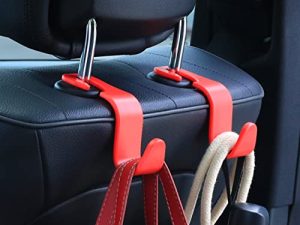 Car Seat Headrest Hook 4 Pack Hanger Storage Organizer Universal for Handbag Purse Coat Universal fit Vehicle Car S Type Red