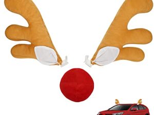 ReneeCho Car Decoration Christmas Reindeer Antlers and Nose for Roof-Top & Grille Auto Holiday Decor Accessories