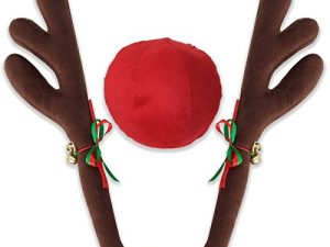 OxGord Car Reindeer Antlers & Nose - Christmas Decorations for Car - Window Roof-Top & Grille Rudolph Reindeer Kit - Auto Holiday Accessories Decoration Kit Best for Car SUV Van Truck