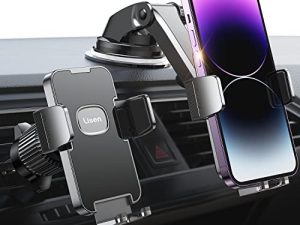 LISEN Car Phone Holder Mount [All Road Conditions Friendly & Secure Hold] 3-in-1 Hands-Free Cell Phone Holder for Car Dashboard Vent Windshield Car Phone Mount for iPhone 14 13 Pro S22 S21 & All