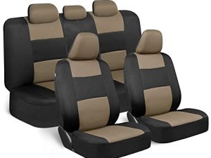 BDK PolyPro Car Seat Covers Full Set in Beige on Black – Front and Rear Split Bench Car Seat Cover