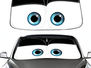 Gven 2022 Windshield Sunshade for Tesla Model 3/ Y Silver&Cartoon Eyes 2 Way Use Custom Fit for Model 3 Model Y Sun Shade Sun Protector Accessories (Black)