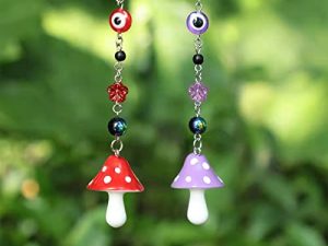 2 Pcs Mushroom Car Hanging Ornament Evil Eye Rear View Mirror Accessories Lucky Rearview Mirror Charms Resin Mushroom Pendant Cute Rear View Mirror Decoration for Vehicle Home Door (Purple