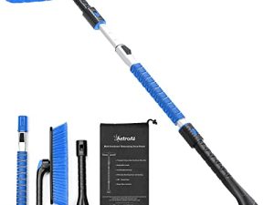 AstroAI 47.2" Ice Scraper and Extendable Snow Scraper for Car Windshield with Foam Grip and 360° Pivoting Brush Head for Christmas Car Auto Truck SUV(Blue)