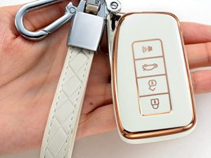 Saimui for Lexus Key Fob Cover with Keychain Soft TPU 360 Degree Protection Key Shell Case Compatible with RX ES GS LS NX RS GX LX RC LC Smart Key-White