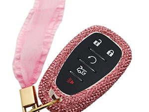 Ornater Handmade Bling Crystal Diamond Key Fob Cover Compatible with Chevrolet Chevy Malibu Camaro Cruze Traverse Sonic Volt Bolt Equinox 2016-2021 (Pink)