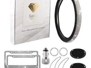 Bling Car Accessories Set - Pack of 10 - Rhinestone Steering Wheel Cover