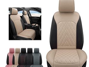 Sanwom Universal Front Leather Car Seat Covers Beige 2 Pcs Luxury Seat Covers