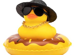 wonuu Car Rubber Duck Car Duck Decoration Dashboard Car Ornament for Car Dashboard Decoration Accessories with Mini Sun Hat Swim Ring Necklace and Sunglasses