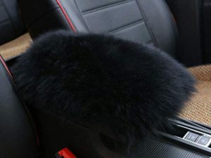 Forala Auto Center Console Pad Furry Sheepskin Wool Car Armrest Seat Box Cover Protector Universal Fit (W-Black)