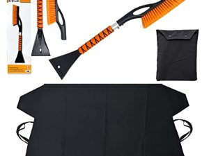 EcoNour Windshield Snow Cover Standard (69"x42") with Ice Scraper and Brush for Car Windshield | Scratch-Free Bristle Head for Cars