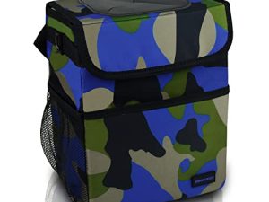 SIBOFUEGO Cute Car Trash Can with Lid - Leak Proof Car Trash Bag Hanging Waterproof Car Garbage Can with Storage Pockets Multipurpose Collapsible Car Organizer (Camo Blue)