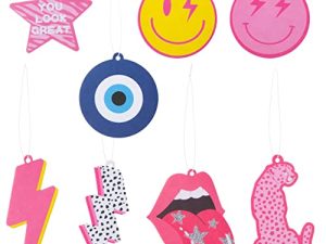 8Pcs Pink Car Air Freshener Lightning Smile Face Lip Star Evil Eye Fragrance Hanging Slice Car Diffuser Ornament Essential Oil Pendant Gift for Car Interior Accessories Home Decor