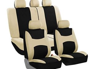 FH Group Car Seat Covers Full Set Beige Black Cloth - Universal Fit