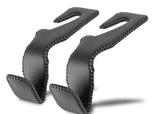 LivTee Black Superior Leather Car Seat Back Headrest Hooks