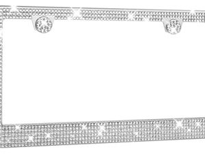 Aujen License Plate Frame - Lastingly Bling License Plate Frame - Sparkly Rhinestone License Plate Frame for Women - Stainless Steel & Obstruction-Free License Plate Frame (White)